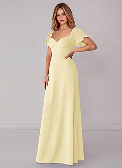 Azazie Fatima Bridesmaid Dresses Lemon Sorbet A-Line with Pockets Chiffon Dress image4