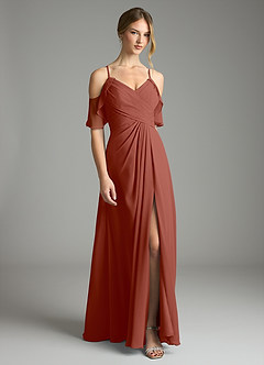 Azazie Dakota Bridesmaid Dresses Auburn A-Line V-Neck Pleated Chiffon Dress image3