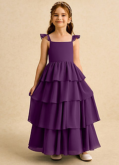 Azazie Boba vestidos de niña de las flores Vestido de Uva de Gasa de Corte En A con Escote Cuadrado image6