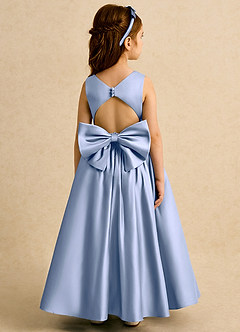 Azazie Nellia Flower Girl Dresses Ice A-Line Bow Matte Satin Dress image6
