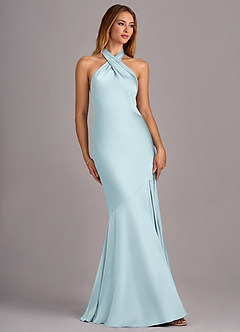 Azazie Lorena Robes de demoiselle d'honneur Robe Sirène en Satin extensible Plissé Bleu Nuage image3