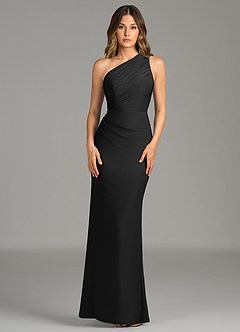 Azazie Akilah Bridesmaid Dresses Black Mermaid One Shoulder Premium Stretch Jersey Dress image6