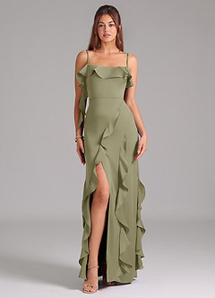 Azazie Malia Bridesmaid Dresses Pistachio A-Line Side Slit Stretch Satin Dress image3