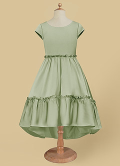 Azazie Lee 플라워 걸 드레스 A라인 절하다 스트레치 새틴 비대칭 드레스 image6