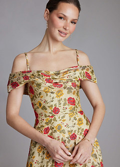 Azazie Kaliah Vestidos de damas de honor Vestido de Girasol de Brocado de Corte en A con Vestidos sin tirantes image5