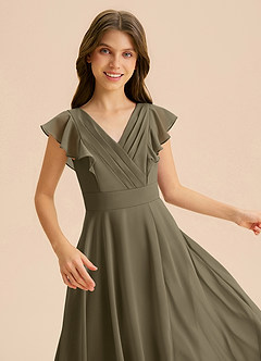 Azazie Anysa Junior Robe Trapèze en Mousseline de soie Rayé Vert Saule image7