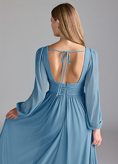 Azazie Norah Bridesmaid Dresses Steel Blue A-Line Mesh Dress image2