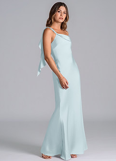 Azazie Driea Brudtärnklänningar Klä av Sjöjungfru i Stretch Satin Ena axeln Dimma image5