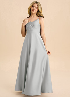 Azazie Bug Junior Jurk van Stretch Satijn met A-Lijn Geplooid Zilver image3