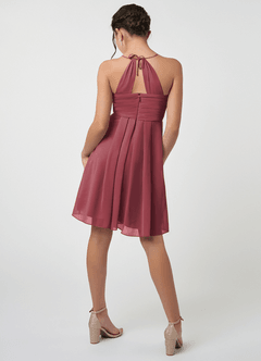 Azazie Ginny Junior Merlot A-Line Pleated Chiffon Dress image2