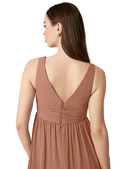 Azazie Yetta Maternity Bridesmaid Dresses A-Line V-Neck Gathered Chiffon Floor-Length Dress image3