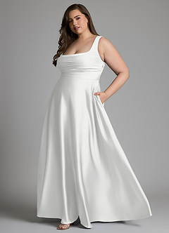 Azazie Azaria Vestidos de madrinha de casamento Vestido Branco de Cetim elástico de Linha A com Corpete image10