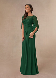 Azazie Hera Mother of the Bride Dresses Dark Green A-Line Lace Capelet Chiffon Dress image2