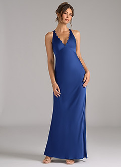 Azazie Tianna Bridesmaid Dresses Royal Blue Sheath Stretch Satin Dress image4