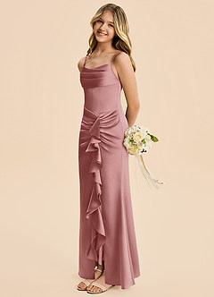 Azazie Rosalia Junior Dusty Rose Sheath Pleated Stretch Satin Dress image4