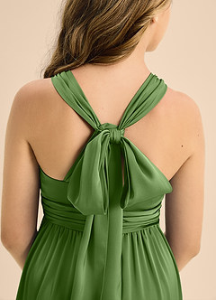 Azazie Jaylah Junior Basil A-Line Pleated Stretch Satin Dress image7
