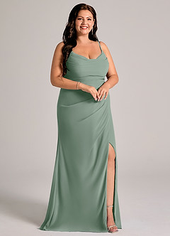 Azazie Deandra Bridesmaid Dresses Silver Sage Mermaid Pleated Chiffon Dress image10
