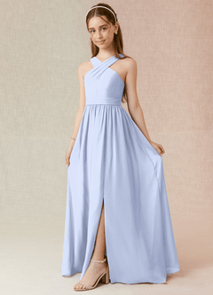 Azazie Jiya Junior Ice A-Line Pleated Chiffon Dress image1