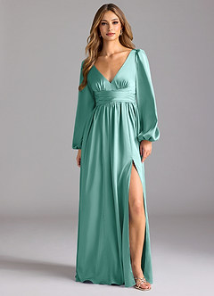 Azazie Norah Bridesmaid Dresses Aqua A-Line Stretch Satin Dress image1