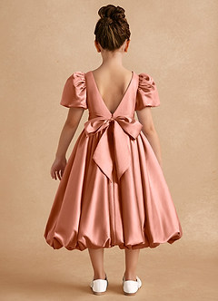 Azazie Jellybean Sukienki dla dziewczynek sypiących kwiaty Suknia balowa Marszczony Matowy satynowy Długość herbaty Sukienka image2