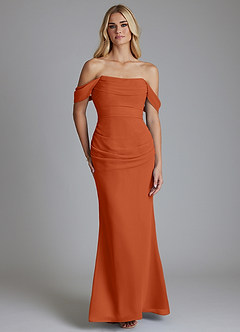 Azazie Luiza Bridesmaid Dresses Burnt Orange Mermaid Off the Shoulder Chiffon Dress image5