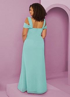 Barbie ♥ Azazie Bridesmaid Dresses Aqua A-Line Off the Shoulder Chiffon Dress image8