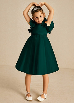 Azazie Kaeya Flower Girl Dresses Pine A-Line Bow Tulle Dress image3