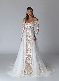 Azazie Solaris Wedding Dresses Diamond White Nude A-Line V-Neck Sequins Tulle Dress image1