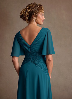 Azazie Milliat Mère de la mariée Robes Robe Trapèze en Mousseline de soie Dentelle Bleu Encre image6