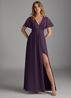 Azazie Zaniah Brautjungfernkleider A-Linie Chiffon Kleid Pflaume image1