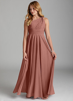 Azazie Charlize Junior Cedar Rose A-Line Mesh Dress image4