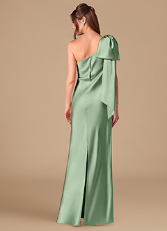 Azazie Capri Bridesmaid Dresses Matcha Sheath One Shoulder Metallic Satin Dress image4