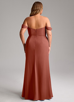 Azazie Saige Vestidos de madrinha de casamento Vestir Castanho Aloirado de Chiffon de Linha A com Fora do ombro image15