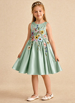 Azazie Prima Flower Girl Klänningar Klänning A-Line i Matt satäng Rosett image5