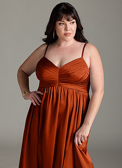 Azazie Alia Brautjungfernkleider A-Linie Plissee Stretch-Satin Kleid Paprika image14