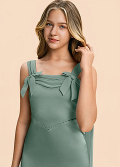 Azazie Chelsea Junior Silver Sage Sheath Pleated Stretch Satin Dress image7