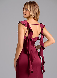 Azazie Adi Robes de demoiselle d'honneur Robe Trapèze en Satin extensible Plissée Bourgogne image2