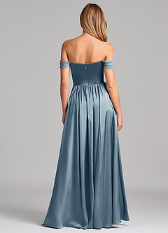 Azazie Raisa Bridesmaid Dresses Dusty Blue A-Line Off the Shoulder Stretch Satin Dress image5