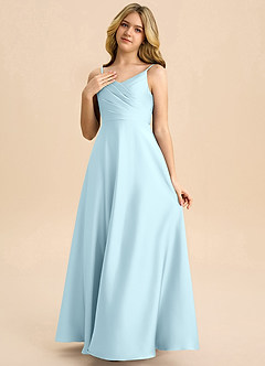 Azazie Bug Junior Jurk van Stretch Satijn met A-Lijn Geplooid Wolkenblauw image3