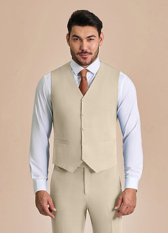 front James Tan Structured Stretch Suit Vest