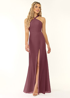 Azazie Rue Bridesmaid Dresses Sangria A-Line Halter Chiffon Dress image1