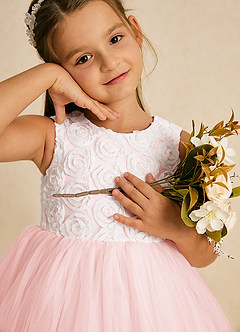 Azazie Missy Flower Girl Klänningar Klänning A-Linje i Tyll Ärmlös image1