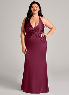 Azazie Valerie Bridesmaid Dresses Mulberry Mermaid Pleated Stretch Satin Dress image1