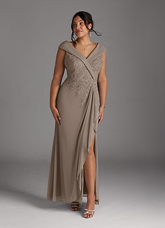 Azazie Calathea Mother of the Bride Dresses Taupe A-Line Lace Dress image6