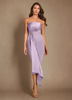Azazie Dinanta Mother of the Bride Dresses Frosted Lilac Column Pleated Chiffon Dress image2