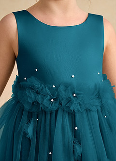 Azazie Lux Flower Girl Dresses Ink Blue A-Line Beaded Tulle Dress image7