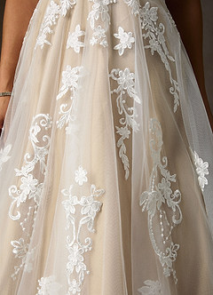 Azazie Melrose Wedding Dresses Diamond White Champagne A-Line Sweetheart Lace Tulle Dress image8