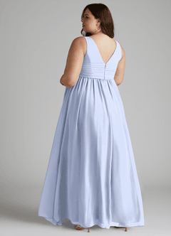 Azazie Yetta Maternity Bridesmaid Dresses A-Line V-Neck Gathered Chiffon Floor-Length Dress image11