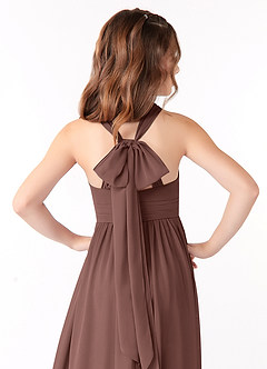 Azazie Jaylah Junior Espresso A-Line Ruched Chiffon Dress image3