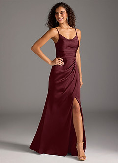 Azazie Deandra Bridesmaid Dresses Cabernet Mermaid Pleated Stretch Satin Dress image5